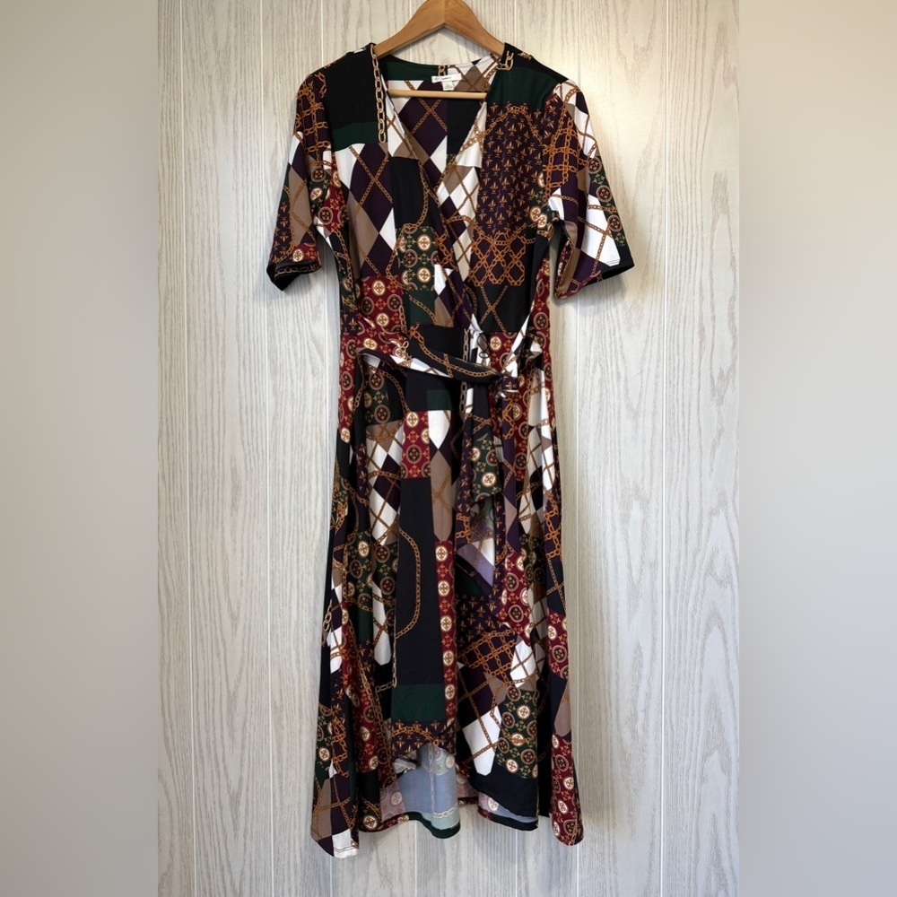 EST. 1946 Chain Print Wrap Midi Dress Size Large